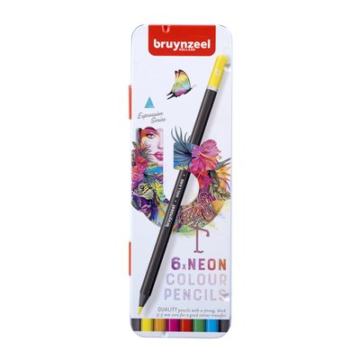 Crayon de couleur Bruynzeel Expression boîte métal 6 couleurs néon