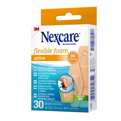 Pansement Nexcare Active Flexible Foam résistant à l'eau 30 pièces assorti