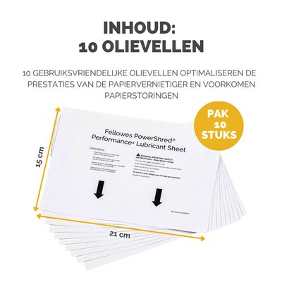 Feuilles de lubrification destructeur Fellowes Powershred Performance+ 10 feuilles