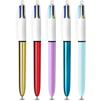 Balpen Bic 4kleuren My Bic medium assorti blik à 5 stuks
