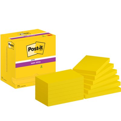 Bloc-mémos Post-it 655 Super Sticky 76x127mm néon jaune 12 pièces