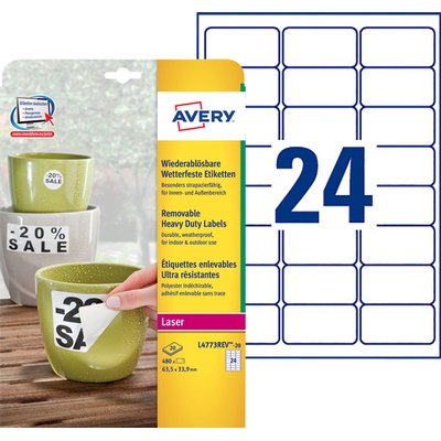 Etiket Avery L4773REV-20 63.5x33.9mm wit 480 stuks