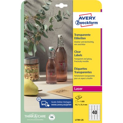Etiket Avery L7781-25 45.7x25.4mm transparant 1000 stuks