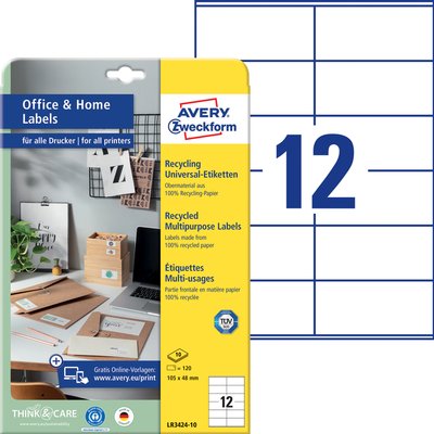 Etiquette Avery LR3321-10 105x48mm recyclé blanc 120 pièces