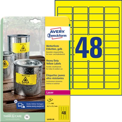 Etiquette Avery L6103-20 45,7x21,2mm jaune 960 pièces
