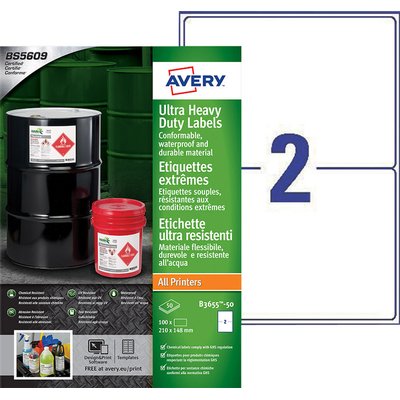 Etiket Avery B3655-50 148x210mm polyethyleen wit 100 stuks