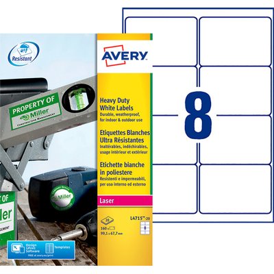Etiquette Avery L4715-20 99,1x67,7mm résistante intempéries blanc 160 pièces