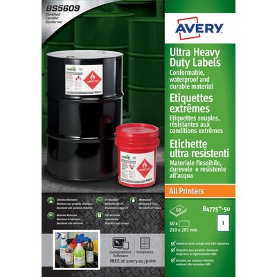 Etiket Avery B4775-50 210x297mm polyethyleen wit 50 stuks