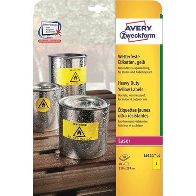 Etiquette Avery L6111-20 210x297mm jaune 20 pièces