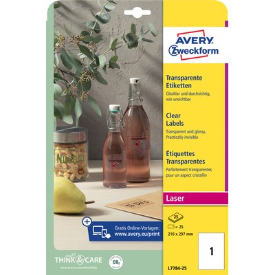 Etiquette Avery L7784-25 210x297mm transparent 25 pièces