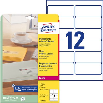 Etiket Avery L4772-25 99.1x42.3 mm transparant mat 300 stuks