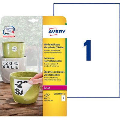 Etiket Avery L4775REV-20 210x297mm wit 20 stuks