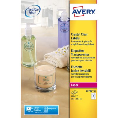 Etiquette Avery L7782-25 63,5x38,1mm transparent 525 pièces