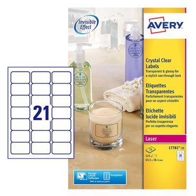 Etiquette Avery L7782-25 63,5x38,1mm transparent 525 pièces
