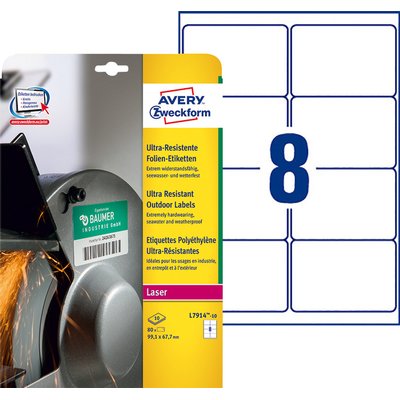 Etiket Avery L7914-10 99.1x67.7mm polyethyleen wit 80 stuks