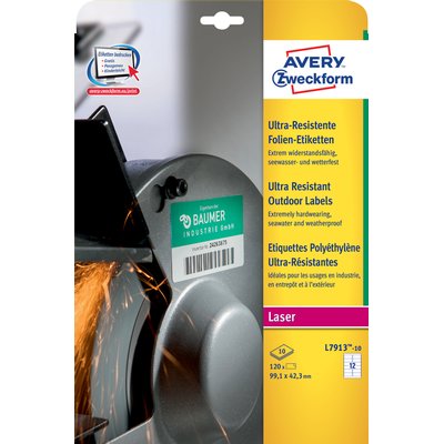 Etiket Avery L7913-10 99.1x42.3mm polyethyleen wit 120 stuks