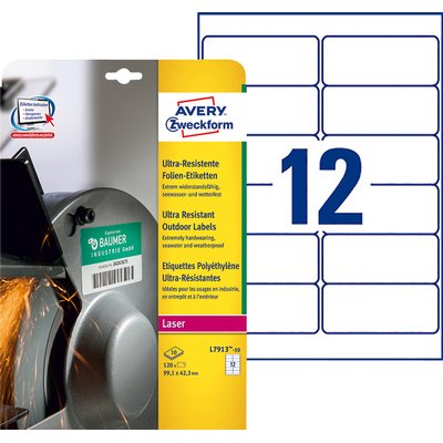 Etiket Avery L7913-10 99.1x42.3mm polyethyleen wit 120 stuks