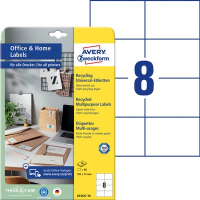Etiquette Avery LR3427-10 105x74mm recyclé blanc 80 pièces