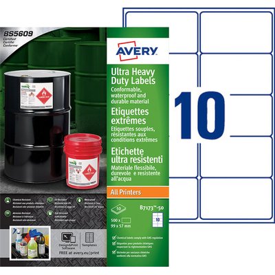 Etiket Avery B7173-50 99x57mm polyethyleen wit 500 stuks