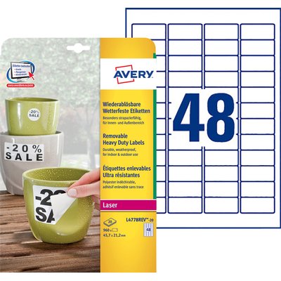 Etiket Avery L4778REV 45.7x21.2mm wit 960 stuks