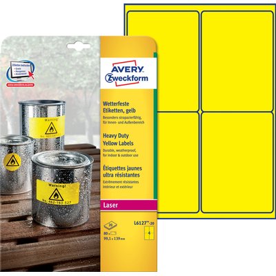 Etiket Avery L6127-20 99.1x139mm geel 80 stuks