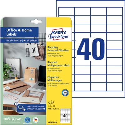 Etiquette Avery LR3657-10 48,5x25,4mm recyclé blanc 400 pièces