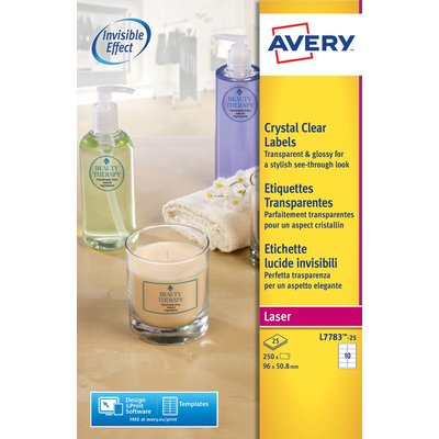 Etiket Avery L7783-25 96x50.8mm transparant 250 stuks