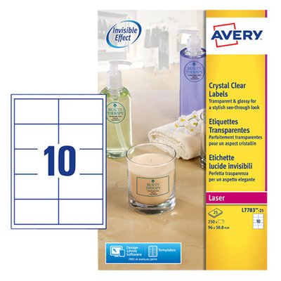 Etiket Avery L7783-25 96x50.8mm transparant 250 stuks
