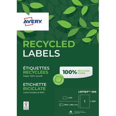 Etiket Avery LR7167-100 199.6x289.1mm recycled wit 100 stuks