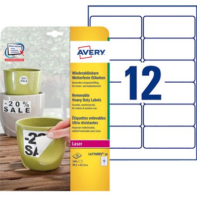 Etiket Avery L4776REV-20 99.1x42.3mm wit 240 stuks