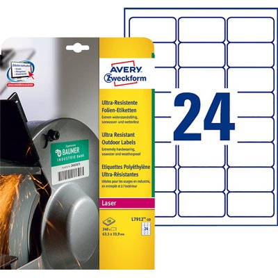 Etiket Avery L7912-10 63.5x33.9mm polyethyleen wit 240 stuks