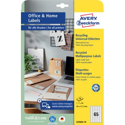 Etiket Avery LR3666-10 38x21.2mm recycled wit 650 stuks