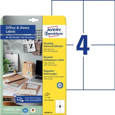 Etiket Avery LR3483-10 105x148mm recycled wit 40 stuks