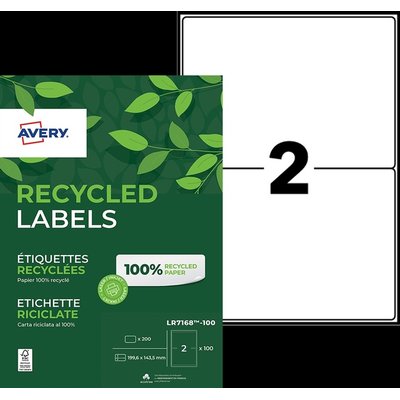 Etiket Avery LR7168-100 199.6x143.5mm recycled wit 200 stuks