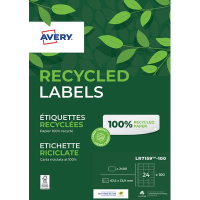 Etiket Avery LR7159-100 63.5x33.9mm recycled wit 2400 stuks
