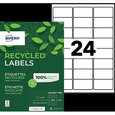 Etiket Avery LR7159-100 63.5x33.9mm recycled wit 2400 stuks