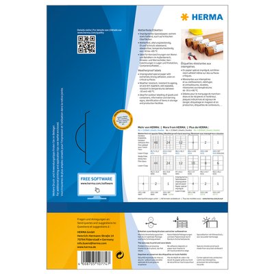 Etiquette HERMA 10774 résiste aux intempéries 210x148mm blanc 160pcs
