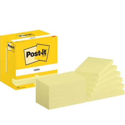 Memoblok Post-it 655 76x127mm geel 12 stuks