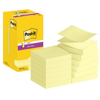 Memoblok Post-it Z-Note S330 Super Sticky 76x76mm geel 12 stuks