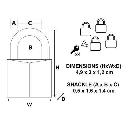 Cadenas Master Lock 4 verrouillage égal laiton 30mm 4 pièces