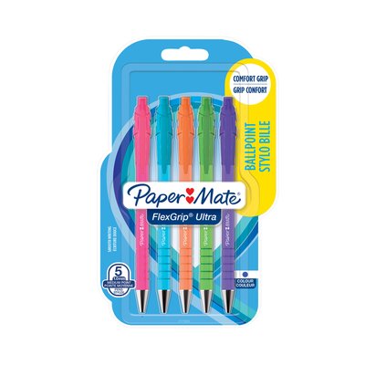 Stylo bille Paper Mate Flexgrip rétractable Bright Fun Medium assorti 5 pièces