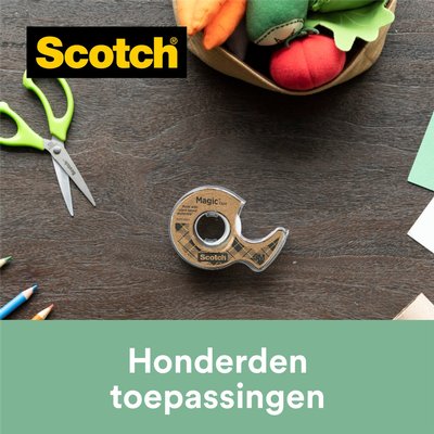 Plakband Scotch Magic 919 19mmx20m transparant + gerecyclede afroller