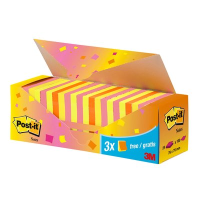 Memoblok 3M Post-it 654 76x76mm neon assorti 21 + 3 gratis