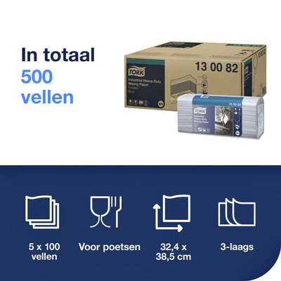 Papier de nettoyage Tork Premium Industrial Heavy-Duty W4 130082 plié 3 ép 5x 100 feuilles bleu