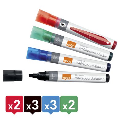 Whiteboardmarker Nobo Liquid ink schuin assorti 4mm 10stuks
