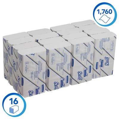 Handdoek Scott Slimfold m-vouw 1-laags 190x300mm 16x110 vel wit 5856