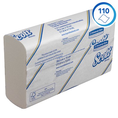 Handdoek Scott Slimfold m-vouw 1-laags 190x300mm 16x110 vel wit 5856