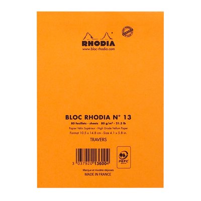 Bloc Rhodia A6 ligné 80 feuilles 80g orange