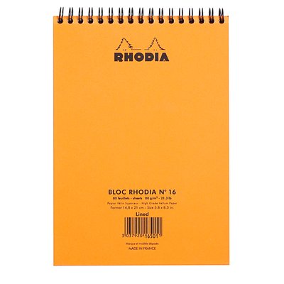 Bloc Rhodia A5 ligné 160 pages 80g spirale orange