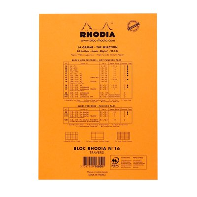 Schrijfblok Rhodia A5 lijn 80 vel 80gr met kantlijn oranje